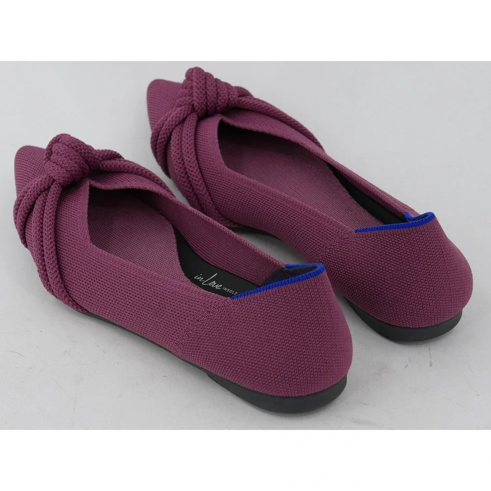 Rothy's Shoes Purple Knit Bow Pointed Toe Flats Slip On Women's Size 7.5